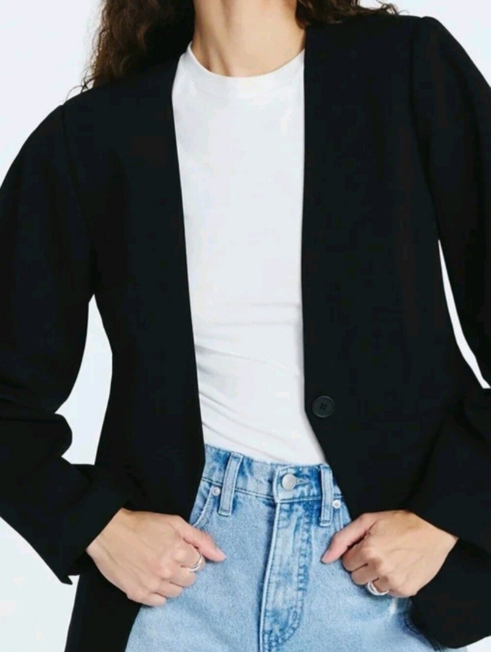 Barrel Sleeve Black Single-Button Blazer Jacket Size Med - Picture 12 of 12